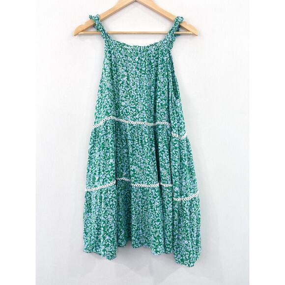 Lucky Brand Ditsy Floral Tiered Mini Dress Small Spring Blue Green Cottagecore - Picture 4 of 6